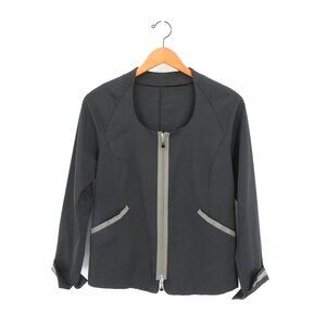 Yoshi Yoshi by PJ Zip Front Grosgrain Ribbon Trim Black Gray Jacket 3 L